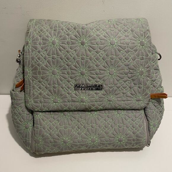 Petunia Pickle Bottom Boxy Backpack Diaper Bag Quilted Style Gray & Green Floral - Picture 1 of 6
